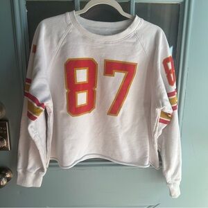 Kansas City Chiefs #87 Kelce Crewneck Raw Hem Pullover Jersey Style Sweatshirt L